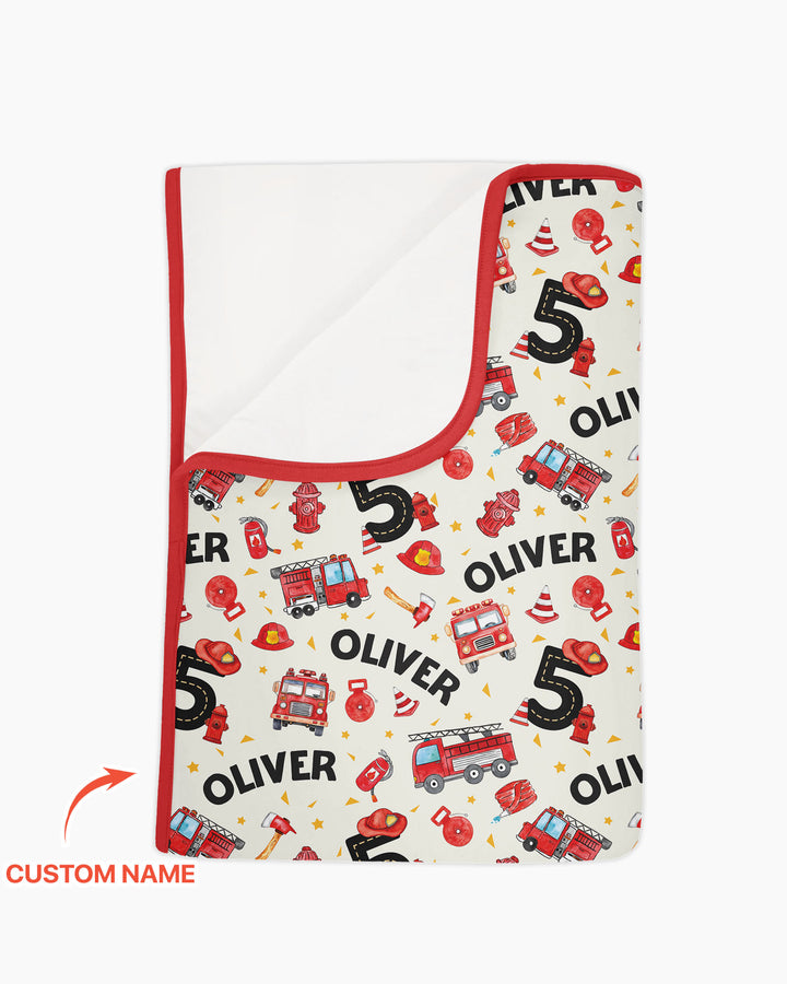 Custom Name Fire Truck Birthday Boy Bamboo Blanket