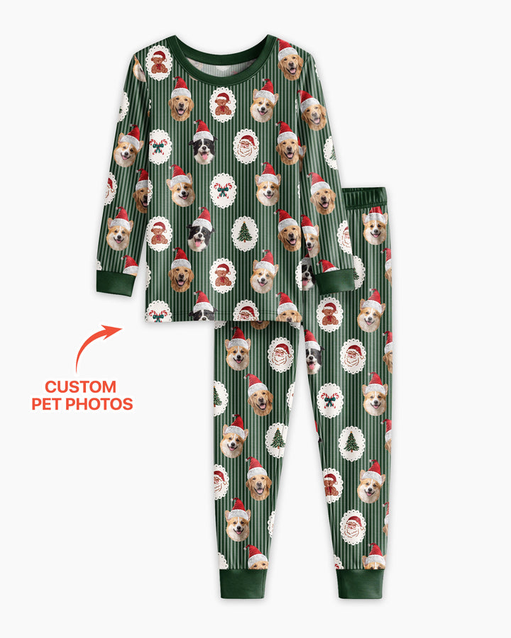 Custom Pet Face Christmas Cameo Bamboo Two Piece Long Sleeve Pajama Set