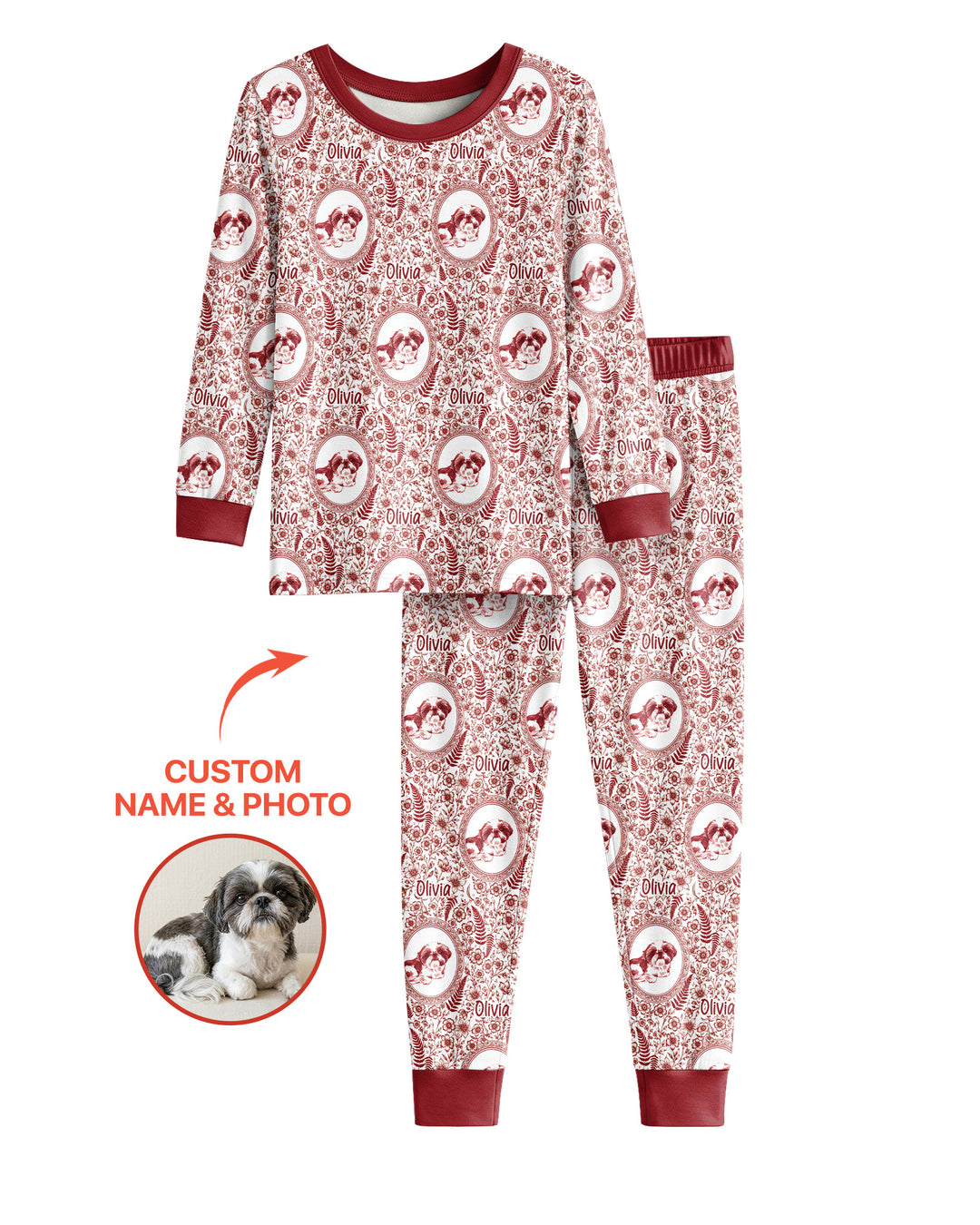 Custom Pet Photo Chinoiserie Garden Bamboo Two Piece Long Sleeve Pajama Set