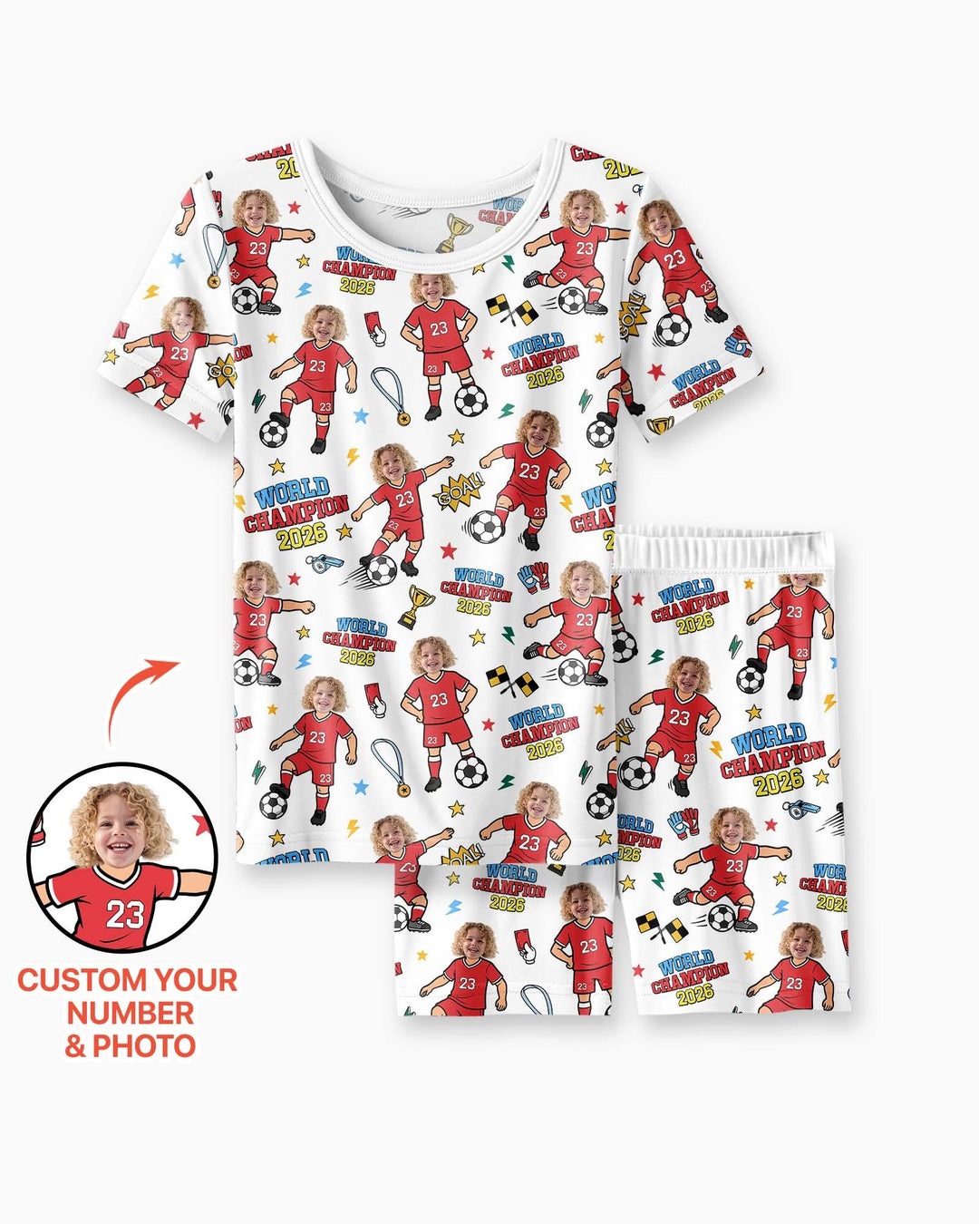 Custom Photo World Champion 2026 Family Matching Bamboo Two Piece Short Sleeve Shorts Pajama Set