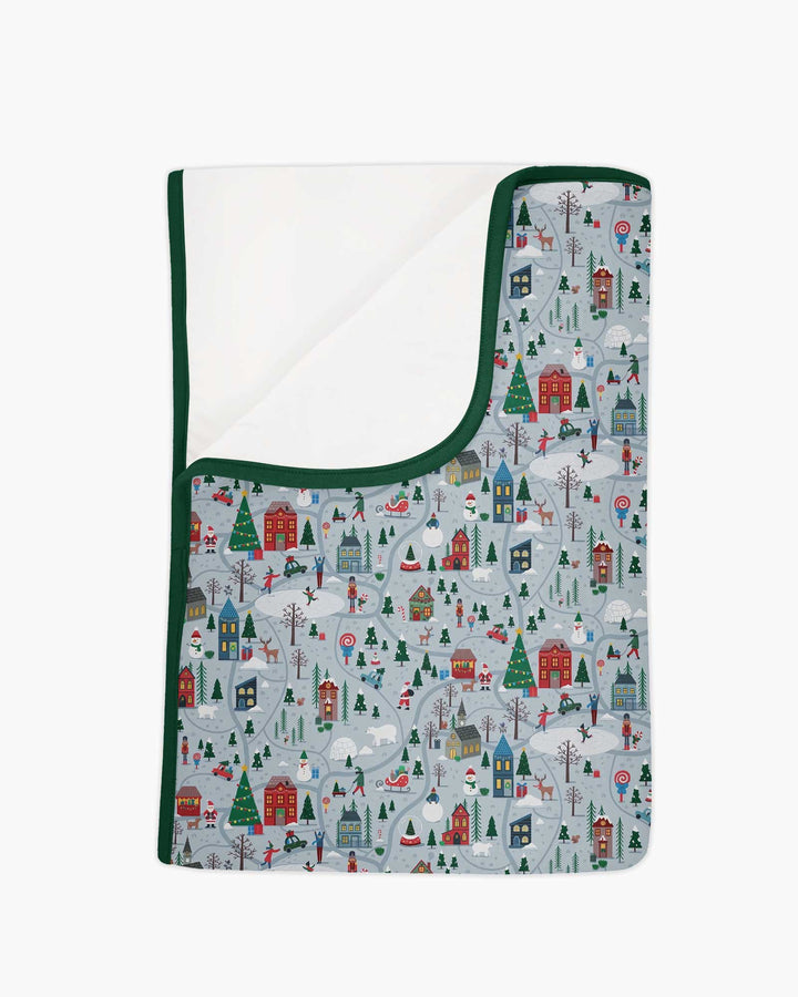 Snowy Christmas Village Map Bamboo Blanket