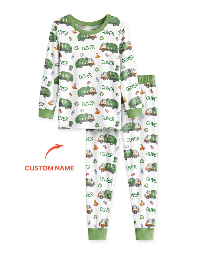 Custom Name Garbage Day Bamboo Two Piece Long Sleeve Pajama Set