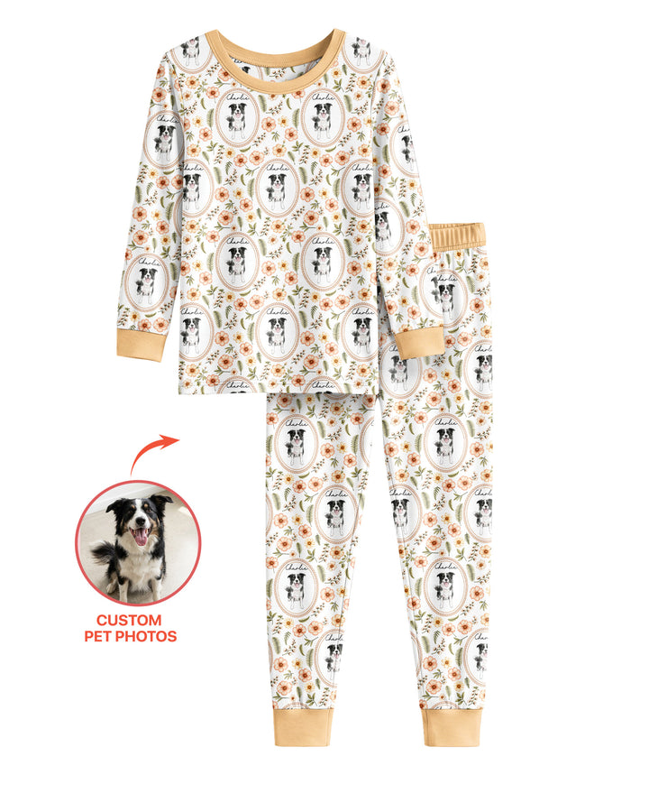 Custom Pet Photo Flower Garden Bamboo Two Piece Long Sleeve Pajama Set