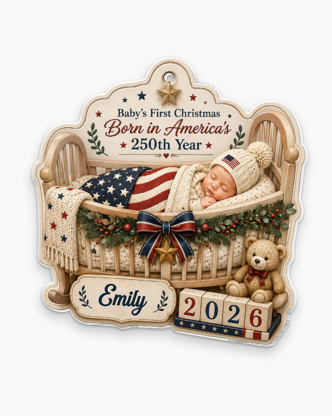 First Christmas 250th Personalized 1-Side Photo Acrylic Ornament