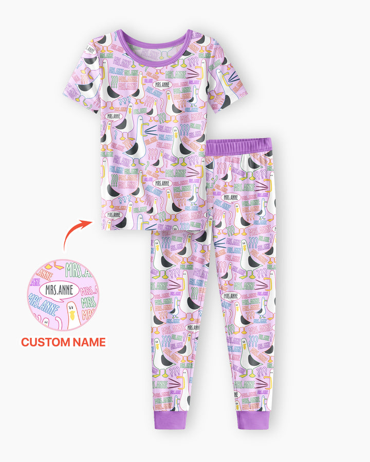 Teacher Teacher Teacher Funny Seagull Bamboo Two Piece Short Sleeve Pajama Set