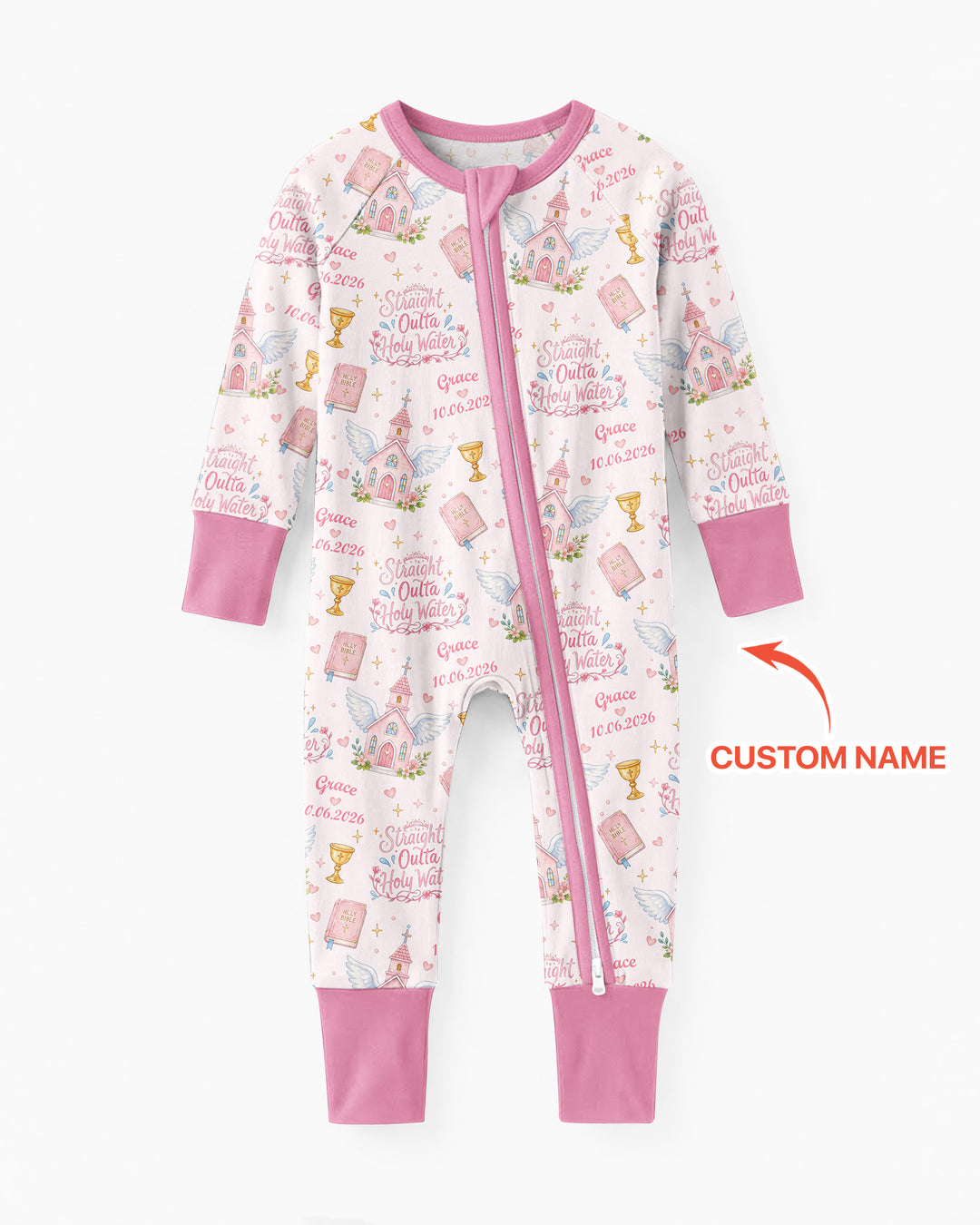 Custom Name Baptism Christening Straight Outta Holy Water Bamboo Convertible Zippy