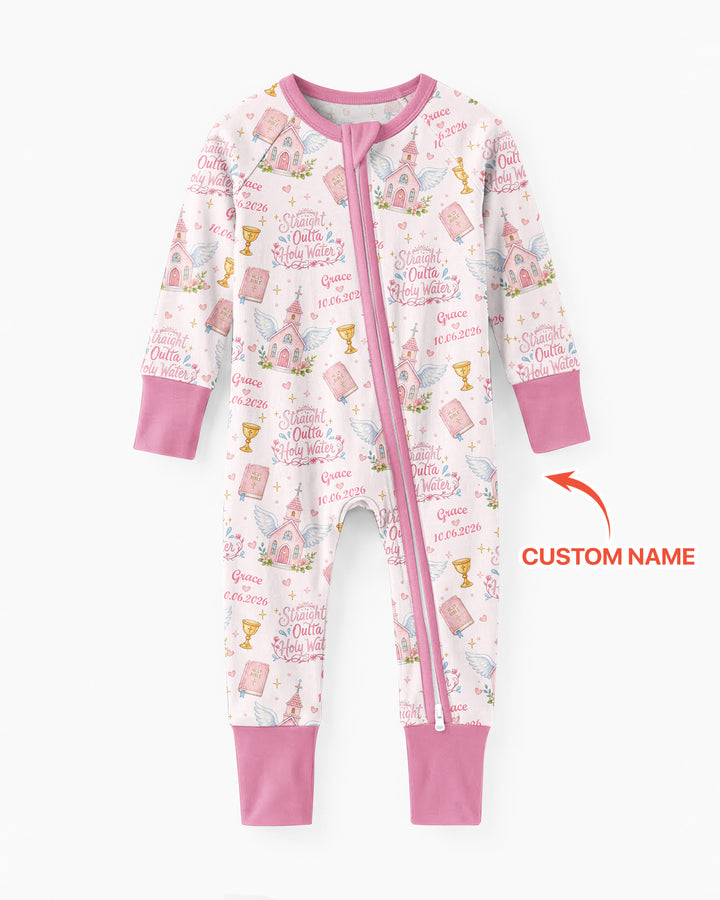 Custom Name Baptism Christening Straight Outta Holy Water Bamboo Convertible Zippy
