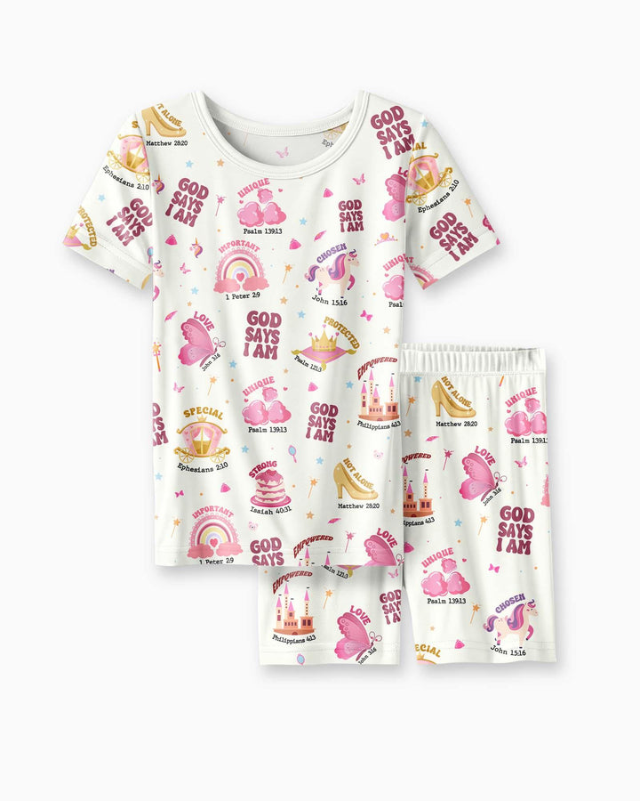 God Says I Am Girl Bamboo Two Piece Short Sleeve Shorts Pyjamas Set