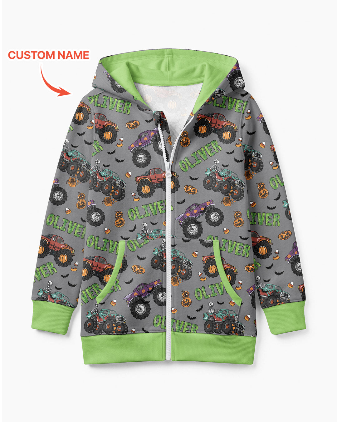Custom Name Haunted Monster Trucks Bamboo Zip Hoodie