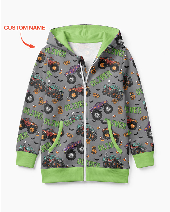 Custom Name Haunted Monster Trucks Bamboo Zip Hoodie