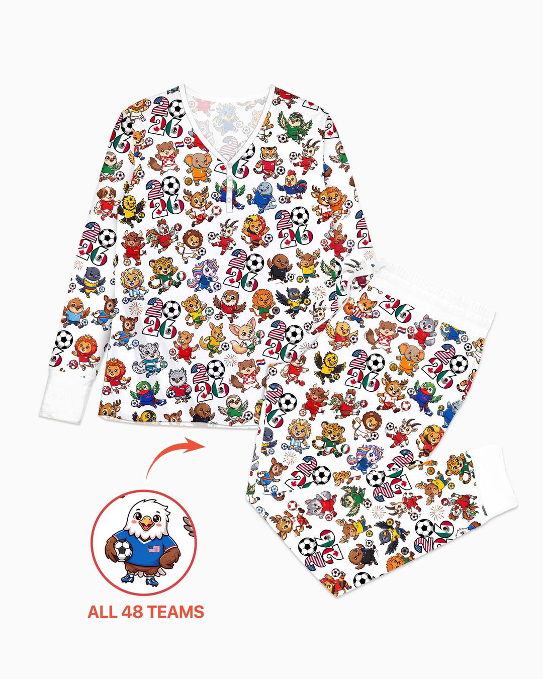 Kawaii Animals Soccer Tour 2026 Family Matching Bamboo Women Pajama Set