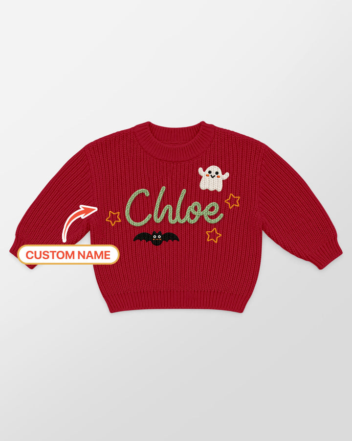 Happy Halloween Embroidered Baby Name Bamboo Knit Sweater Bubble