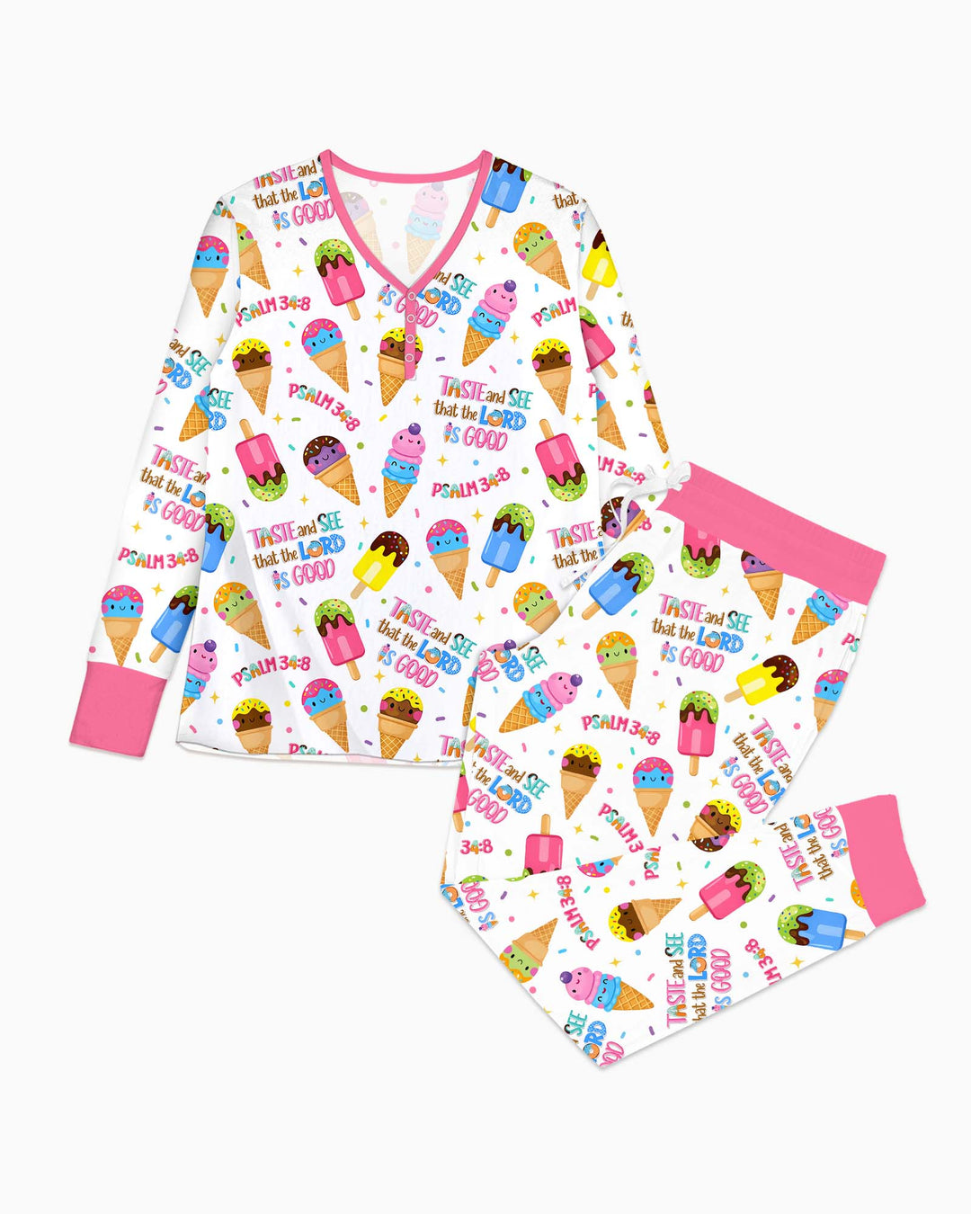 Jesus Summer Ice Cream Taste and See That The Lord Is Good Bamboo Women Pajama Set