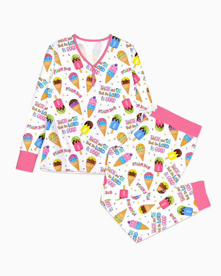 Jesus Summer Ice Cream Taste and See That The Lord Is Good Bamboo Women Pajama Set
