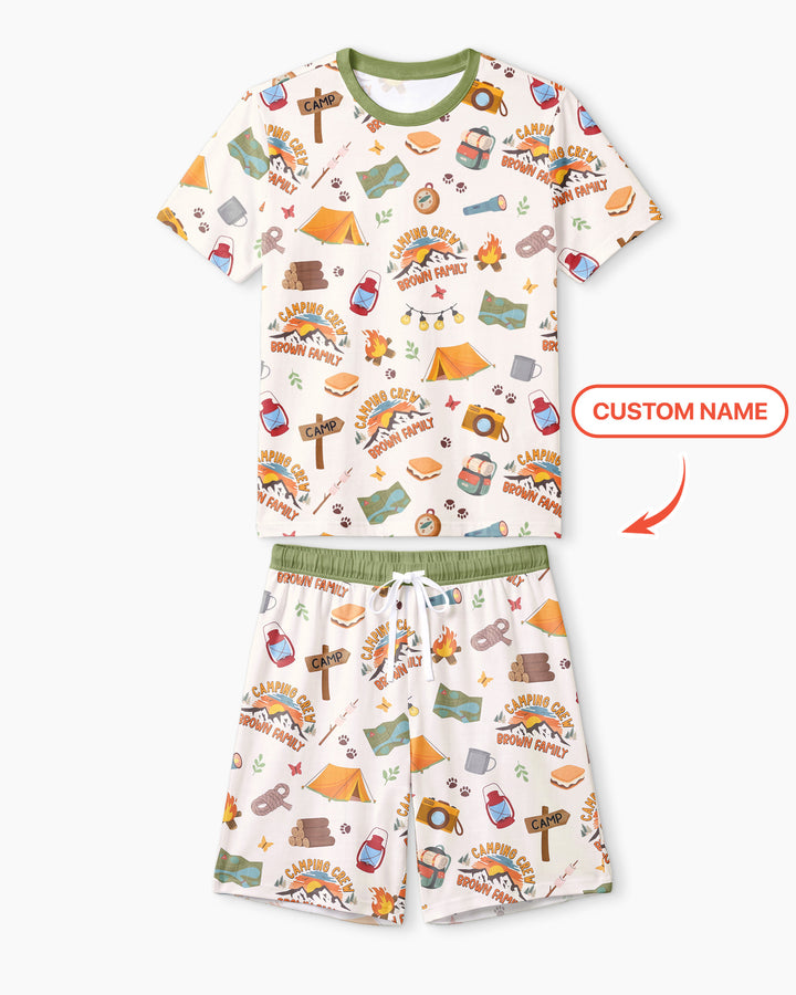 Custom Name Camping Crew Family Matching Bamboo Men Short Sleeve Short Pajama Set