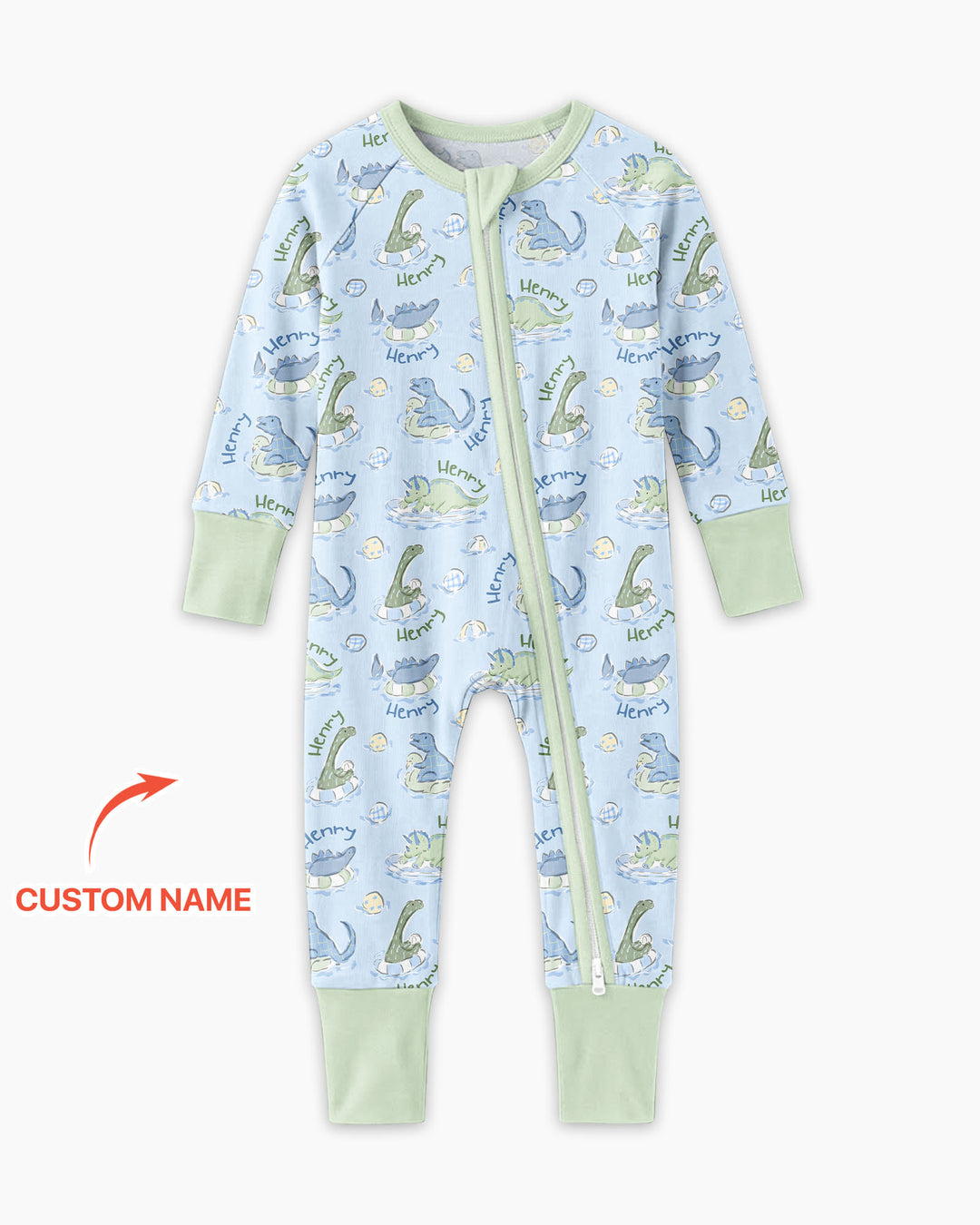 Dinos Swimming Custom Name Bamboo Convertible Zippy