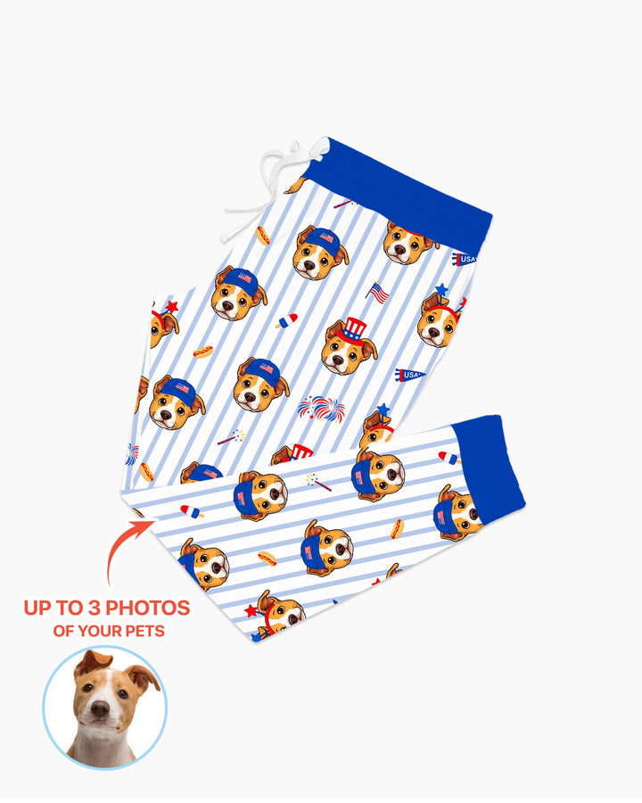Custom Pet Image 4th of July Family Matching Bamboo Women Pajama Set