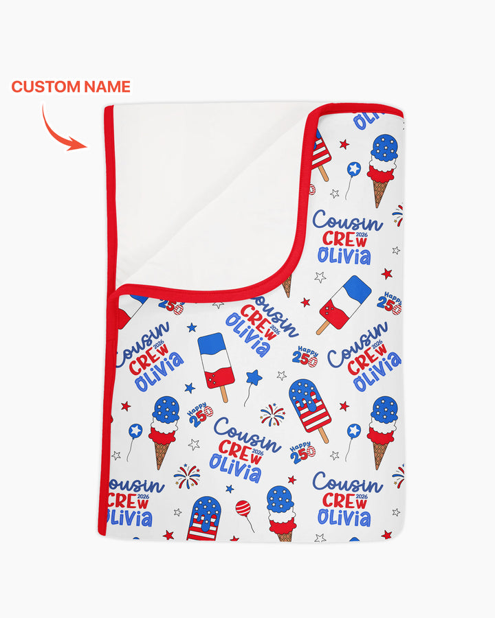 Custom Name 4th of July Cousin Crew Bamboo Blanket