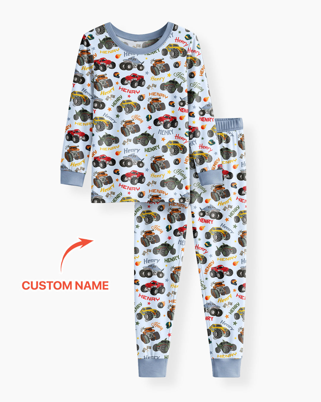 Personalized Monster Truck Bamboo Two Piece Long Sleeve Pajama Set