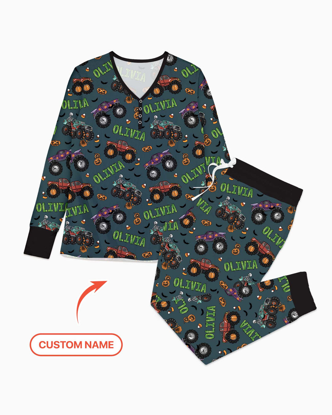 Custom Name Haunted Monster Trucks  Bamboo Women Pajama Set