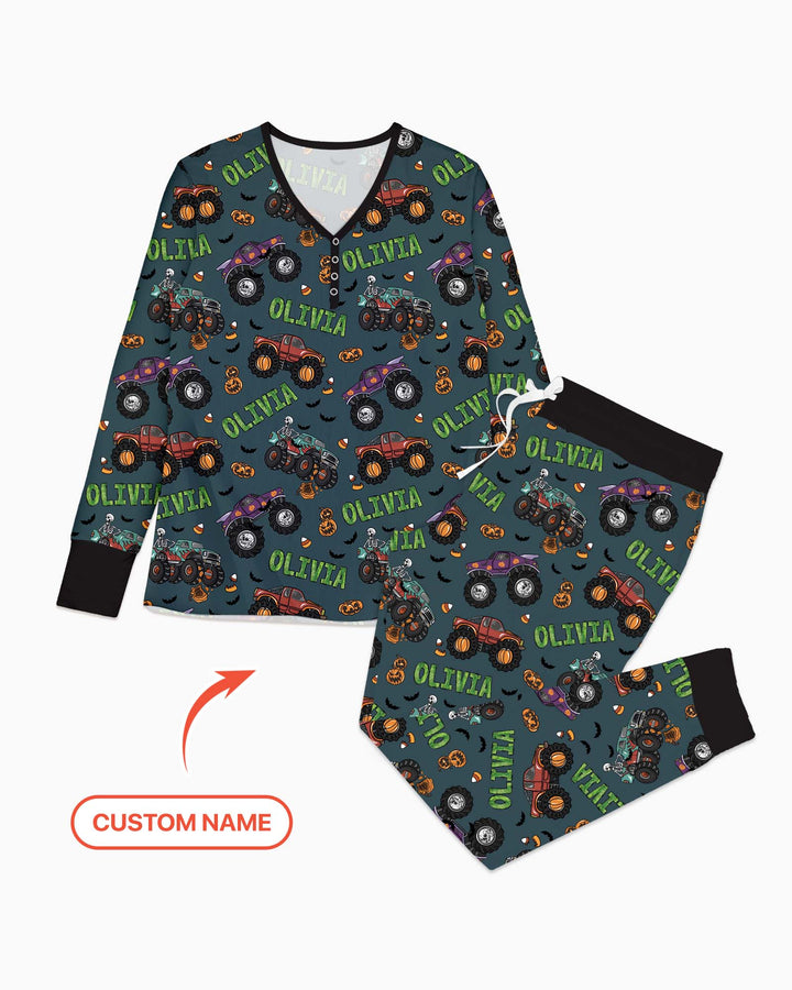 Custom Name Haunted Monster Trucks  Bamboo Women Pajama Set