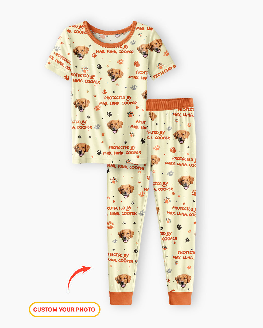 Custom Dog Photos "Protected By" Pawfect Pink Bamboo Two Piece Short Sleeve Pyjamas Set