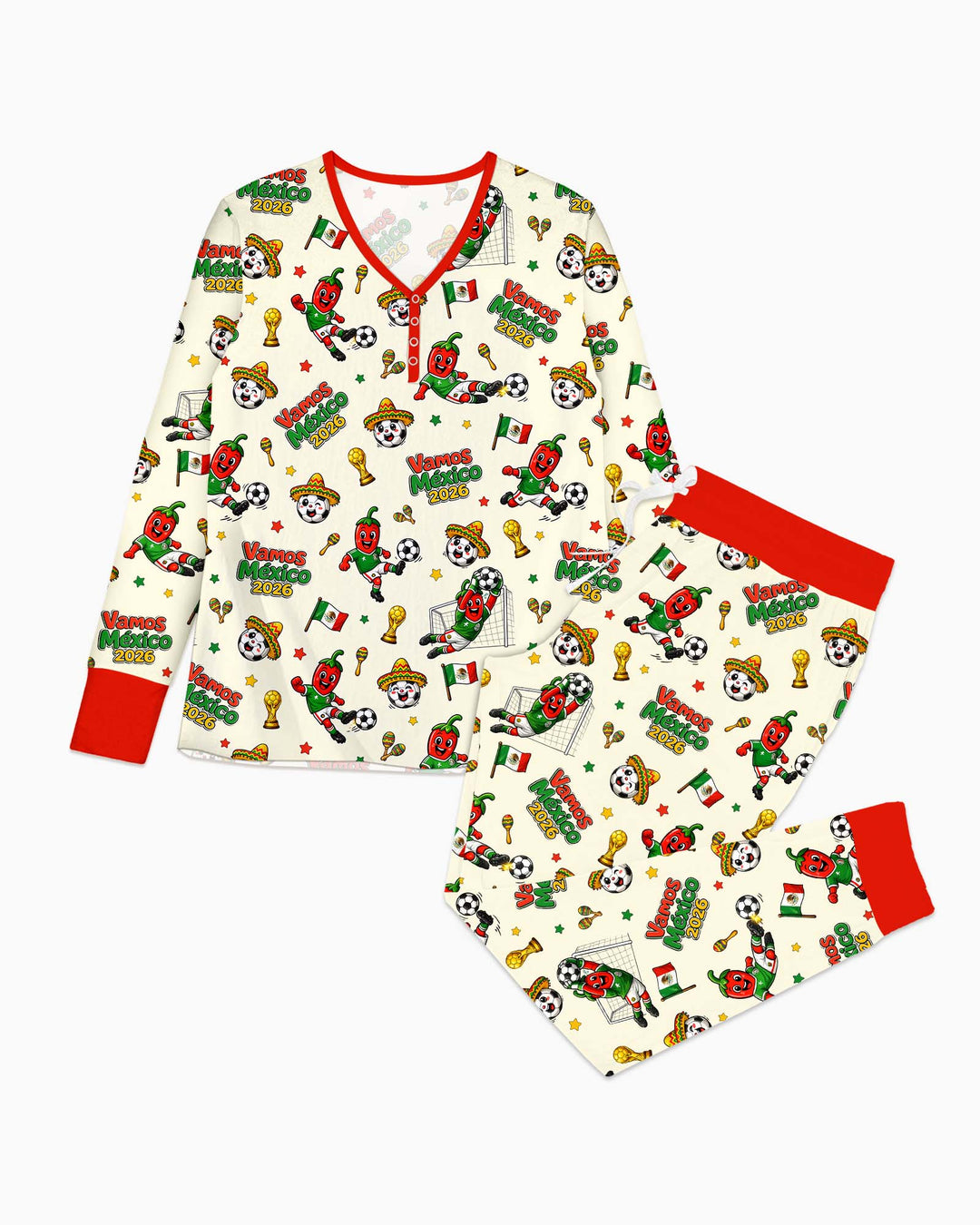 Cartoon World Soccer Vamos Mexico Family Matching Bamboo Women Pajama Set