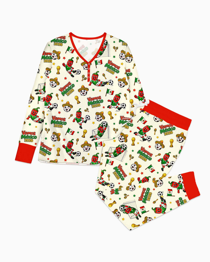 Cartoon World Soccer Vamos Mexico Family Matching Bamboo Women Pajama Set