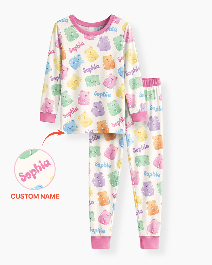 Kawaii Jelly Gummy Bears Custom Name Bamboo Two Piece Long Sleeve Pajama Set