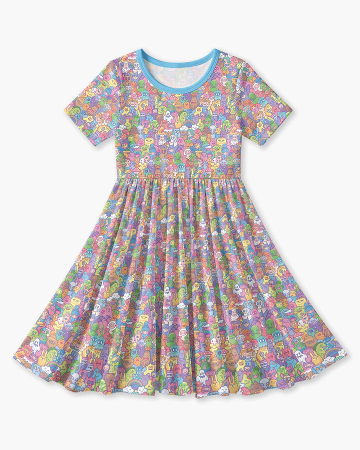 Doodle Characters Pastel Bamboo Twirl Dress