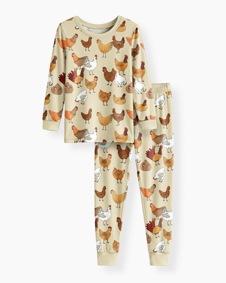 Farm Chicken  Bamboo Two Piece Long Sleeve Pajama Set