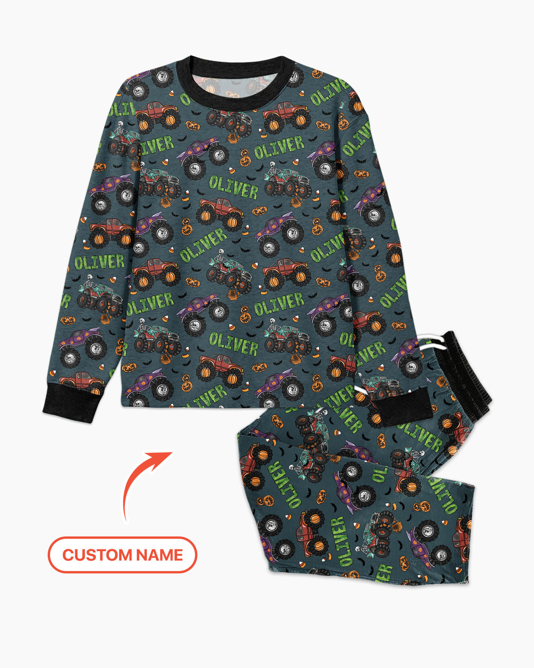 Custom Name Haunted Monster Trucks  Bamboo Men's Pajama Set