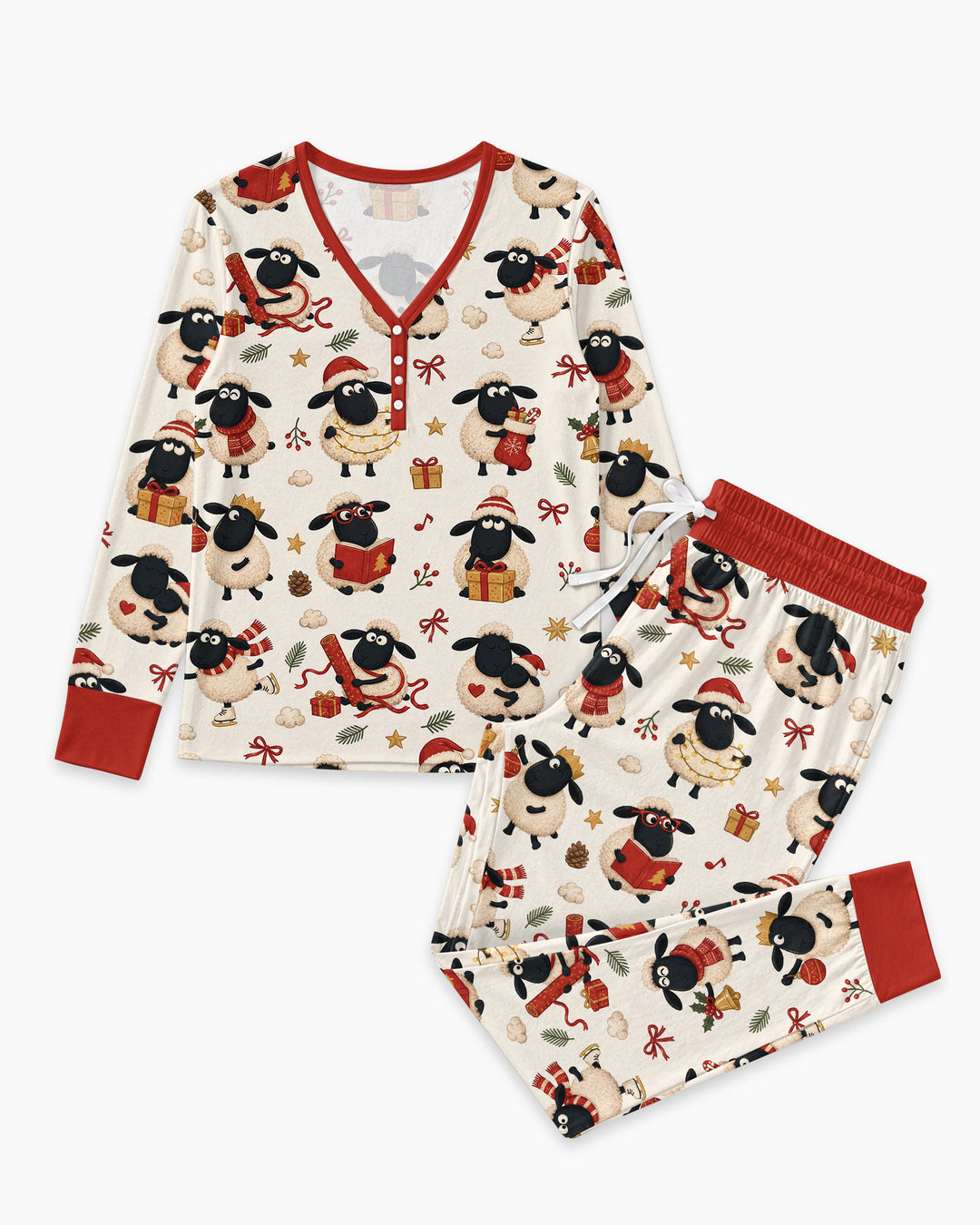 Festive Holiday Sheep Bamboo Women Pajama Set