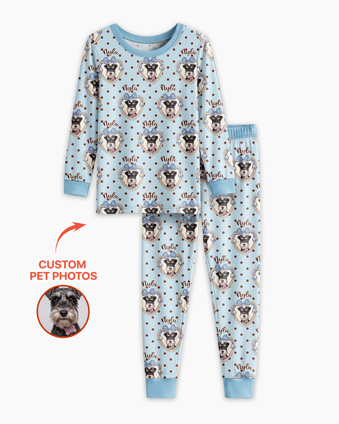 Custom Pet Photo Sweetheart Cameo Bamboo Two Piece Long Sleeve Pajama Set