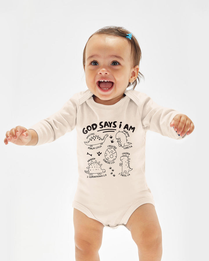 God say i am Dinosaur Bamboo Bodysuit