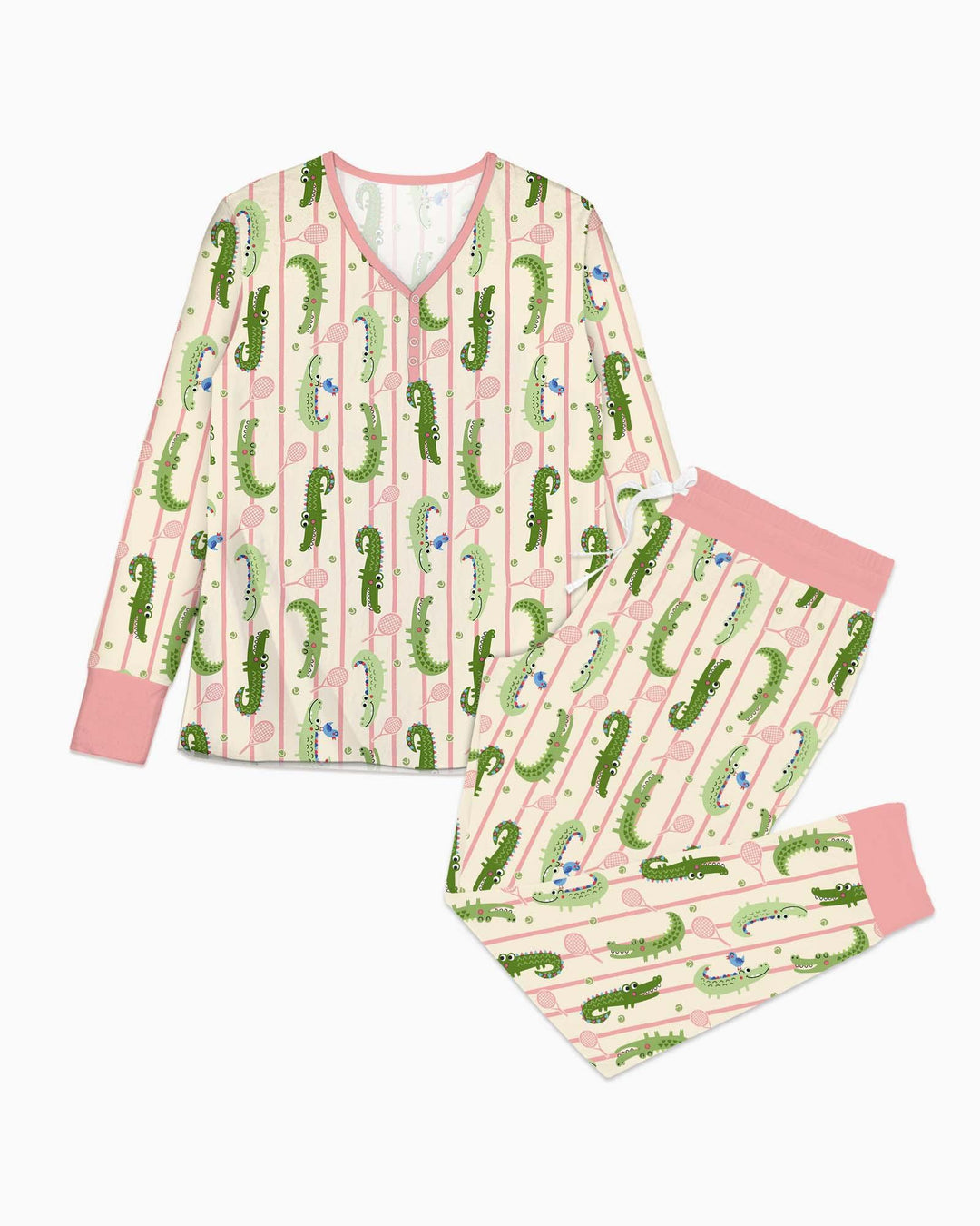 Custom Name Tennis Crocodiles Bamboo Women Pajama Set