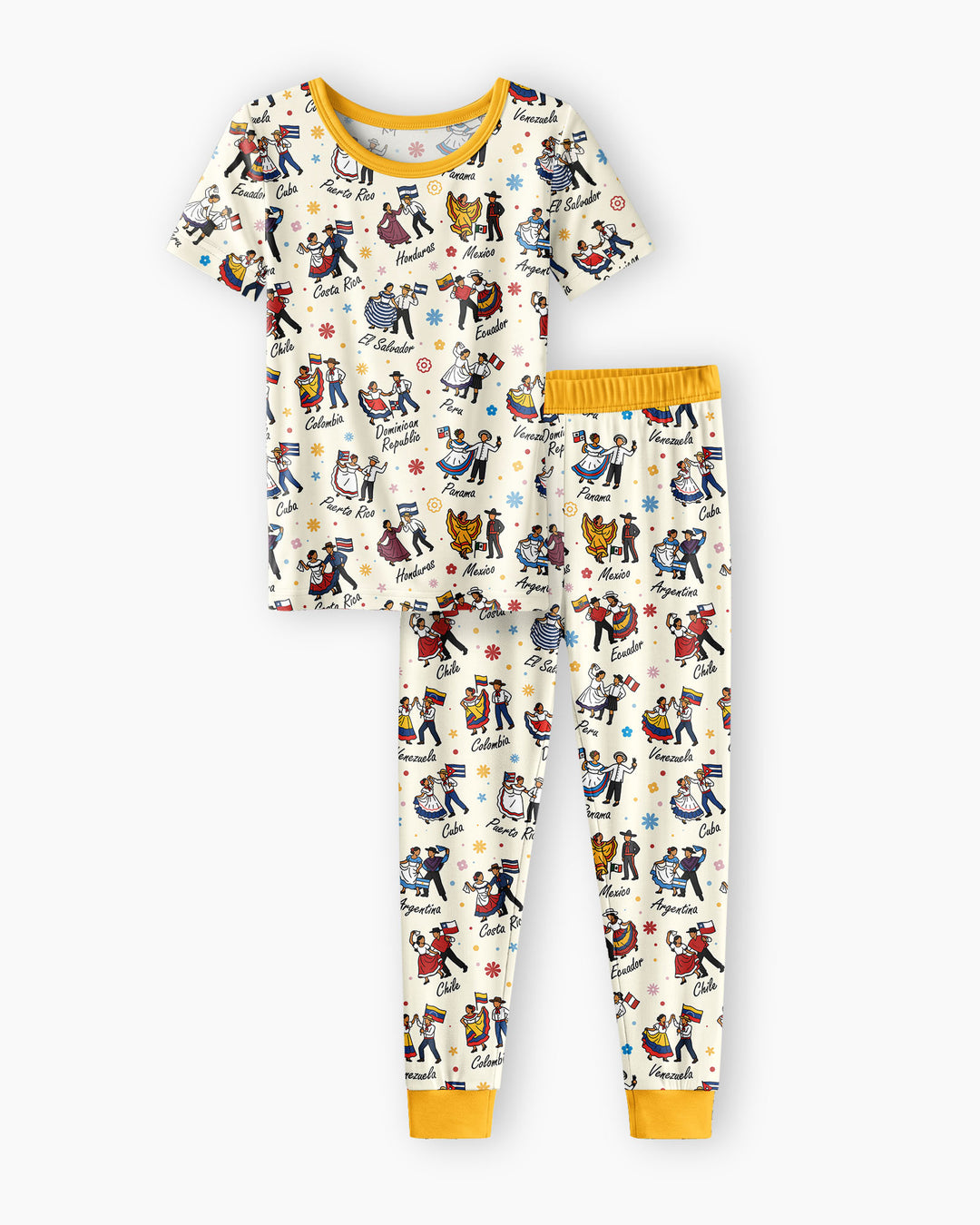 Hispanic Traditional Folkloric Dress Bamboo Two Piece Short Sleeve Pajama Set