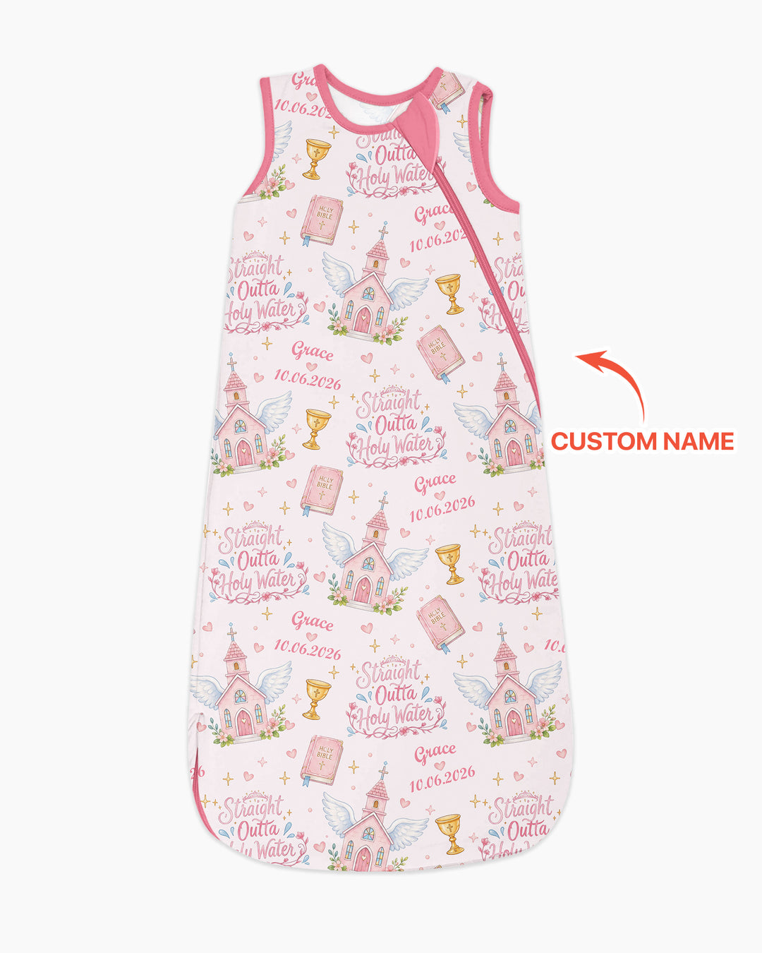 Custom Name Baptism Christening Straight Outta Holy Water Bamboo Sleep Bag