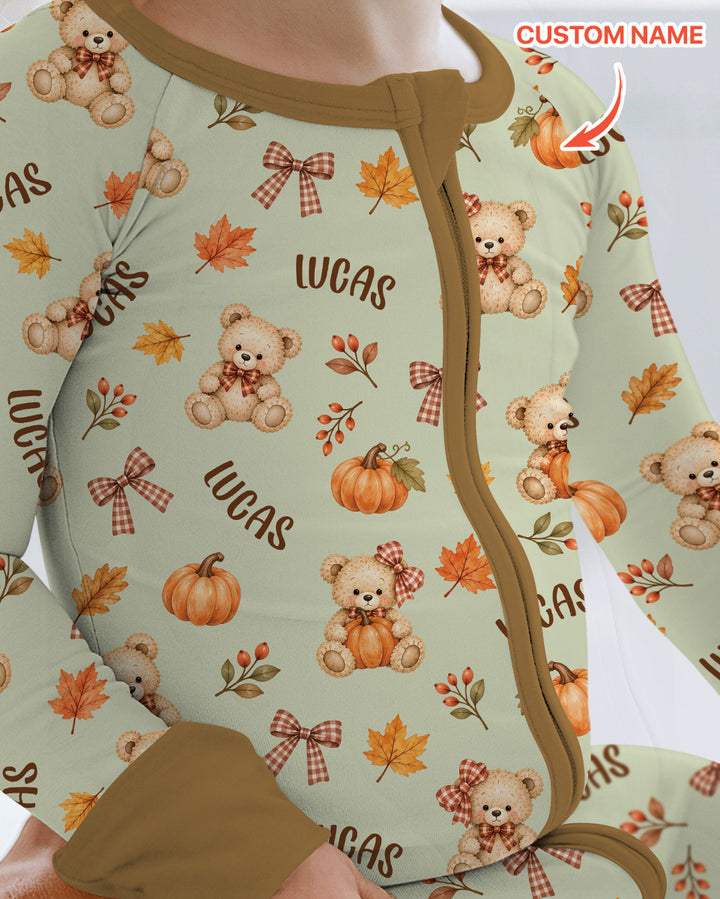 Fall Gingham Bow Teddy Bear Bamboo Convertible Zippy