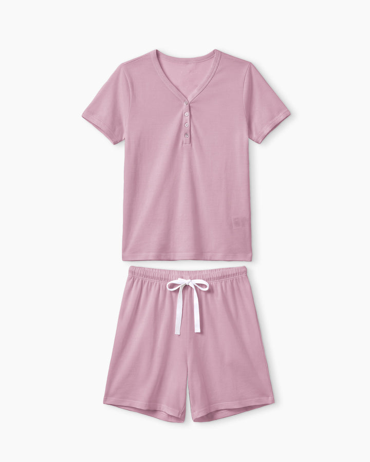 Solid Color Bamboo Women Short Sleeve Short Pajama Set
