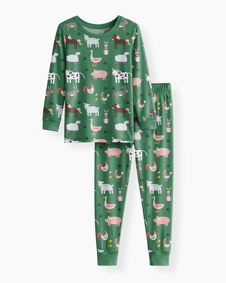 Green Farm Animals Bamboo Two Piece Pyjamas Set