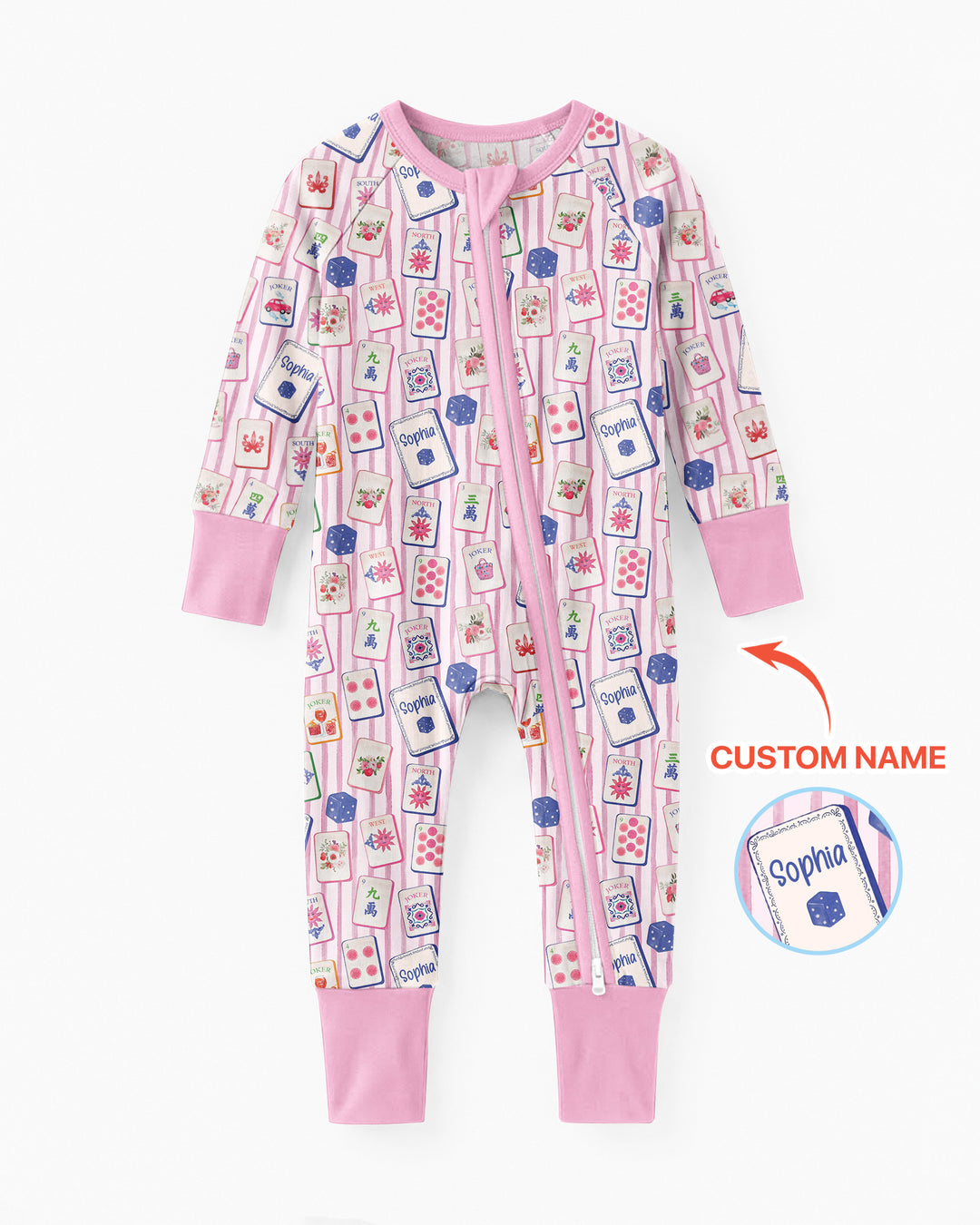 Coastal Mahjong Custom Name Mommy & Me Matching Bamboo Convertible Zippy