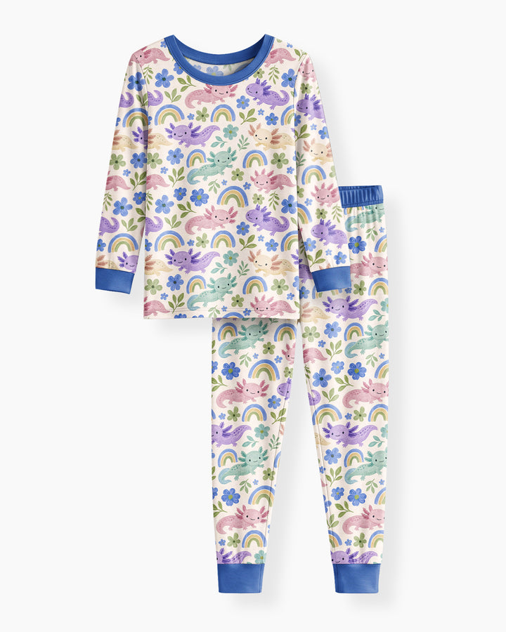 Axolotl Rainbow Bamboo Two Piece Long Sleeve Pajama Set