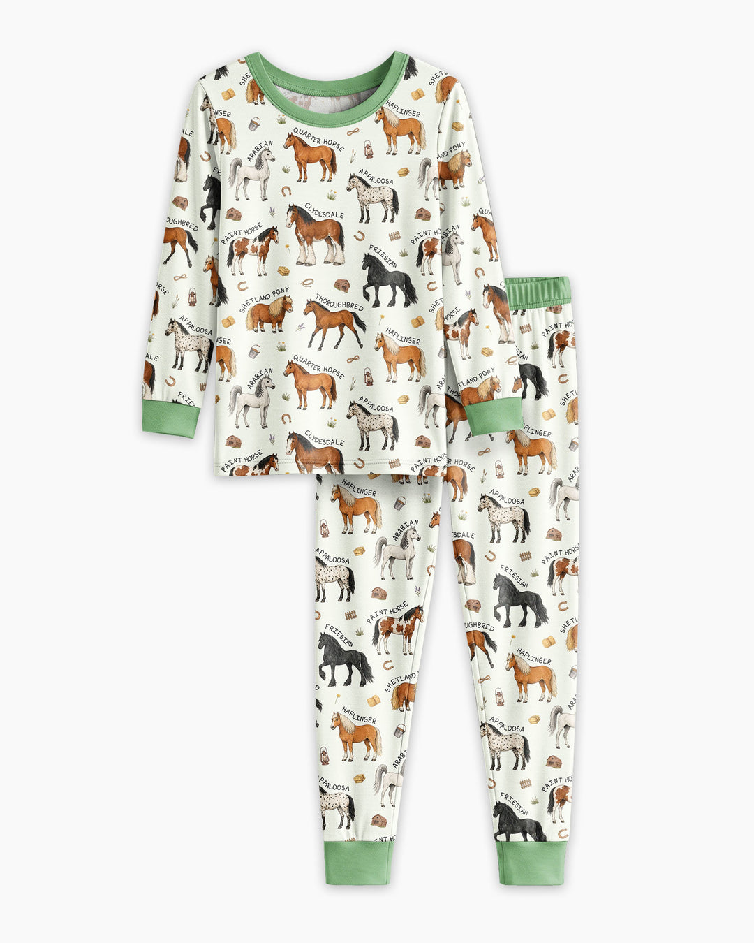 Types Of Horses Bamboo Two Piece Long Sleeve Pajama Set