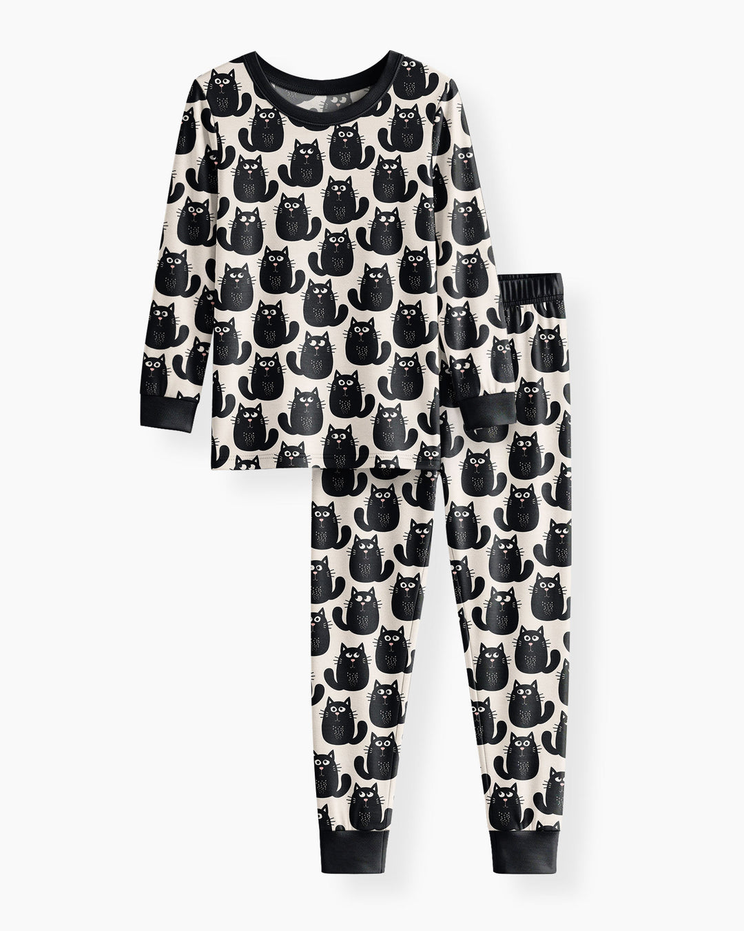 Moody Black Cats in Black and White Bamboo Two Piece Long Sleeve Pajama Set