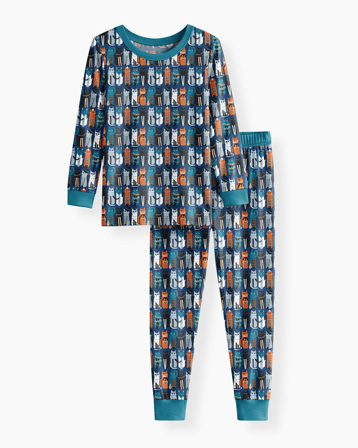 Retro Halloween Cat Bamboo Two Piece Long Sleeve Pajama Set