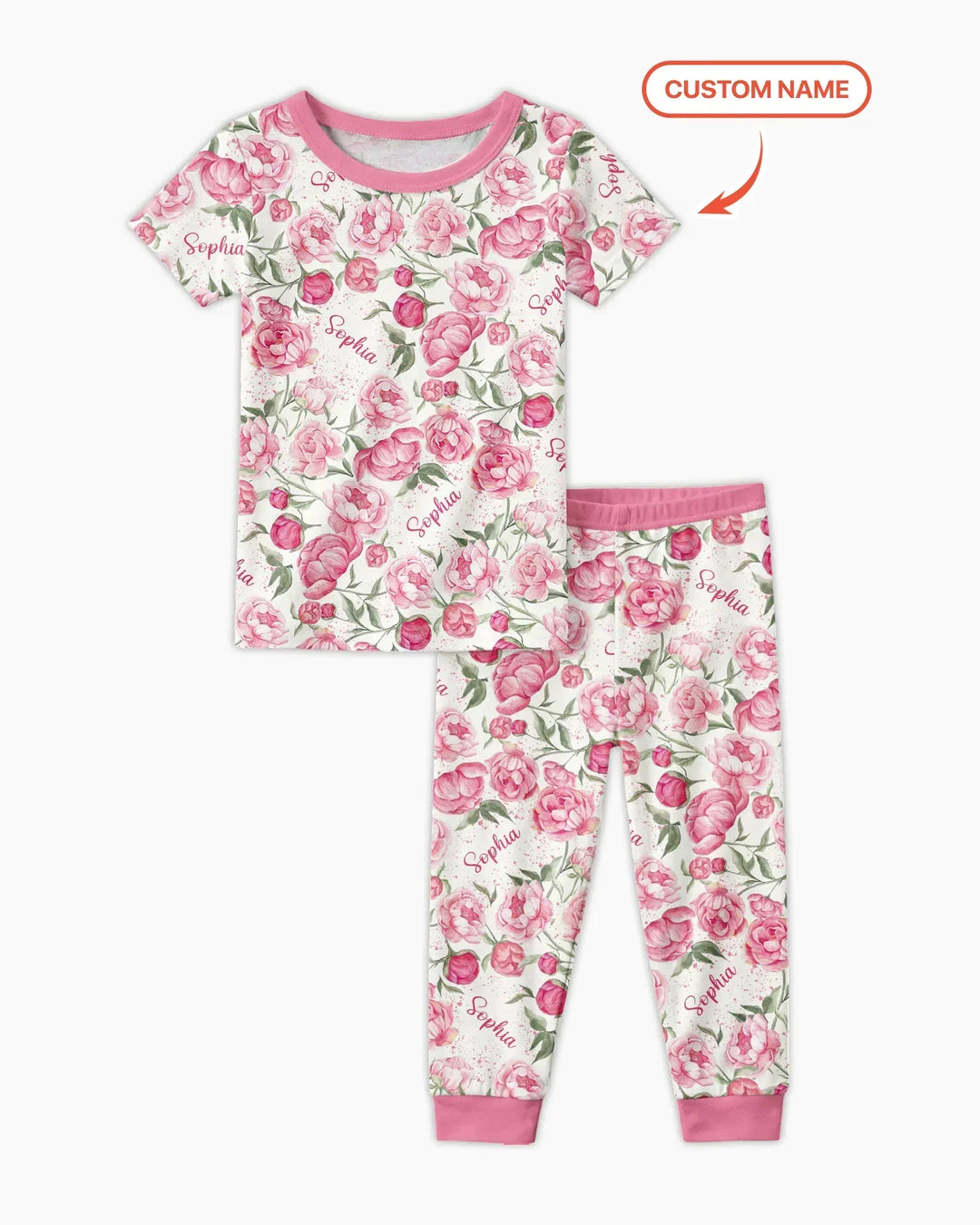 Custom Name Birth Month Flowers Bamboo Two Piece Short Sleeve Pajama Set
