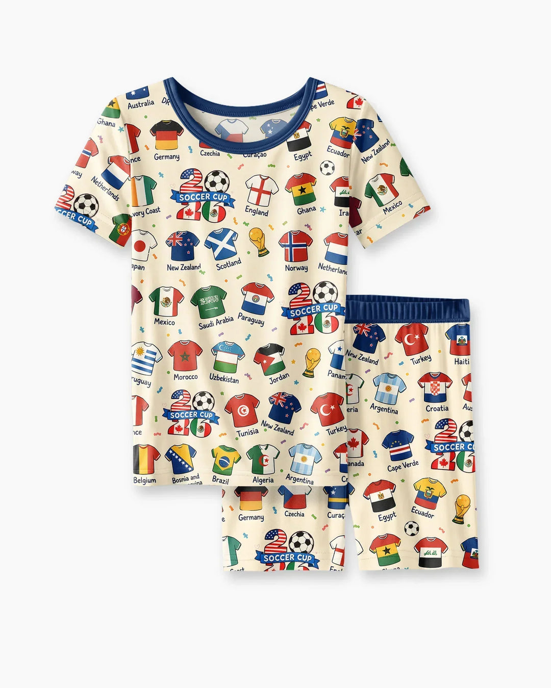 2026 Soccer World Jersey Flag Bamboo Two Piece Short Sleeve Shorts Pajama Set
