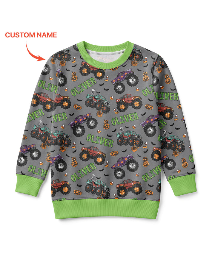 Custom Name Haunted Monster Trucks Bamboo Crewneck Sweatshirt