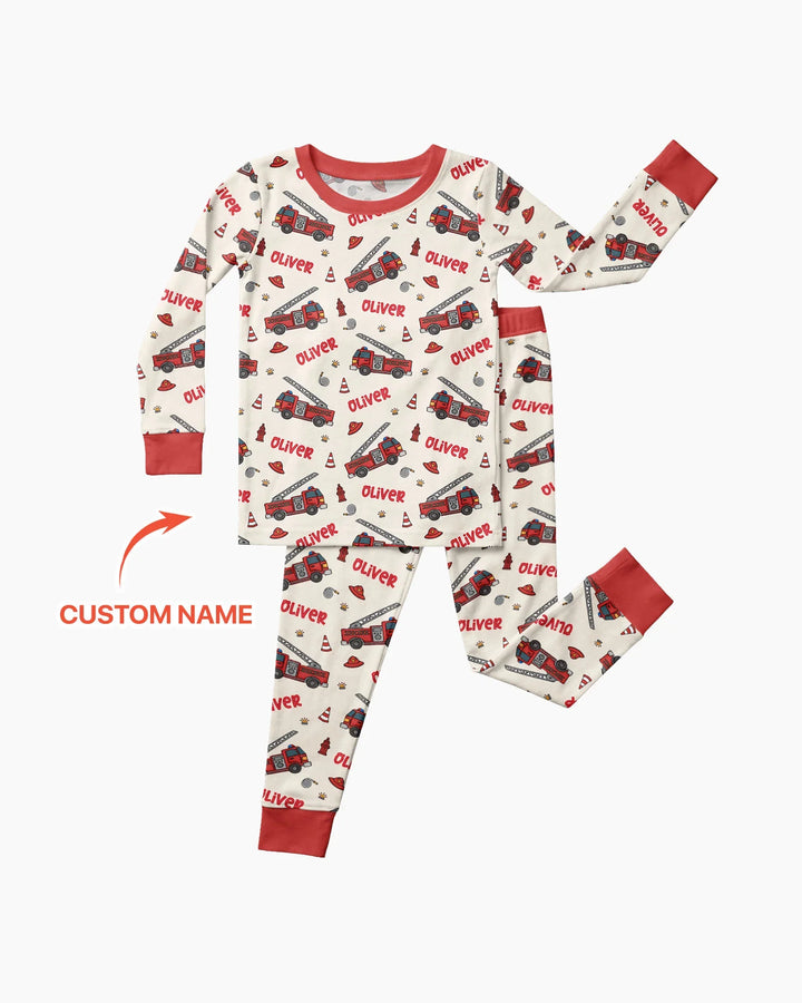 Custom Name Future Firefighters Bamboo Two Piece Long Sleeve Pajama Set